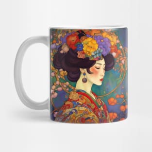 Asian Art Nouveau Woman Beauty Adorned with Flowers Mug
